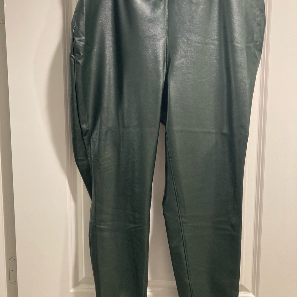 Dark Green Faux Leather Pants